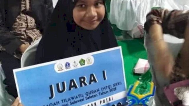 Salah satu peraih juara pertama di setiap cabang lomba pada Musabaqah Tilawatil Quran (MTQ) Ke-32 Tingkat Provinsi Sulawesi Selatan tahun 2022/Ist