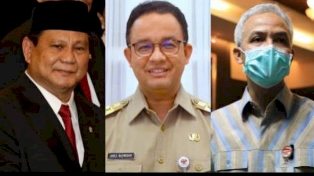 Ganjar Pranowo, Prabowo Subianto, dan Anies Baswedan, Capres teratas berdasarkan hasil survei CiGMark. Foto: kompas