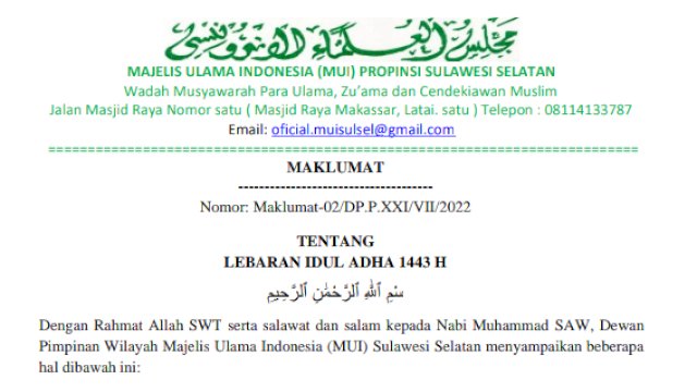 Maklumat MUI Sulsel tentang Lebaran Iduladha