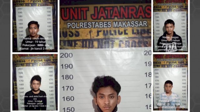 7 Pemuda yang dibekuk oleh Jatanras Satreskrim Polrestabes Makassar. Foto: ist