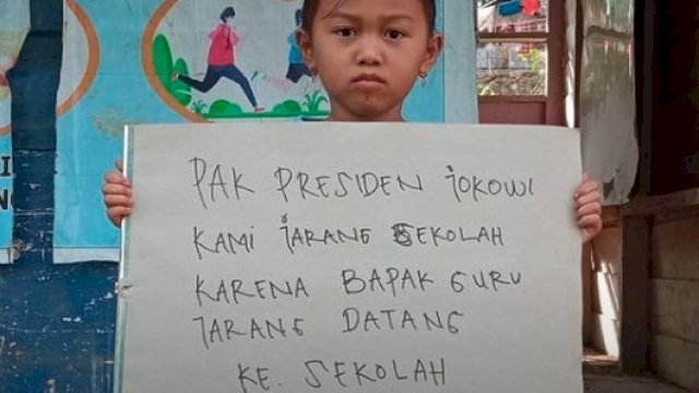 Curhat bocah SD di mamasa. Sumber: Facebook @Achmad Faisal Dinejad 