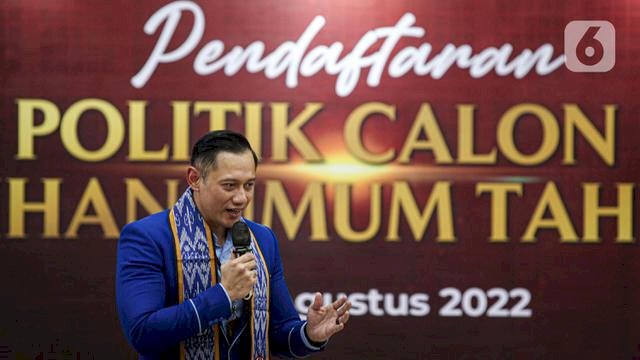 Ketua Umum Partai Demokrat Agus Harimurti Yudhoyono (AHY) saat pendaftaran Partai Politik Calon Peserta Pemilu Tahun 2024 hari kelima di Kantor KPU, Jakarta, Jumat (5/8/2022).  Foto: dok Liputan6