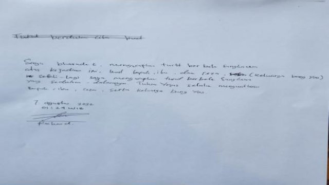 Surat Bharada E untuk keluarga Brigadir J - (Tim Pengacara Bharada E)