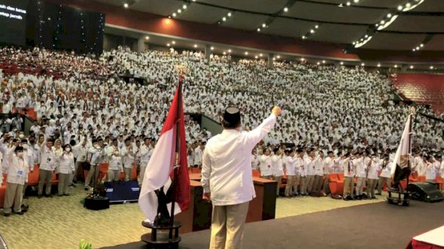 Suasana Rapimnas Gerindra, yang digelar di SICC, Sentul, Bogor, Jumat (12/8/2022). Prabowo resmi mengumumkan dirinya maju sebagai capres Gerindra. Foto: dok Gerindra