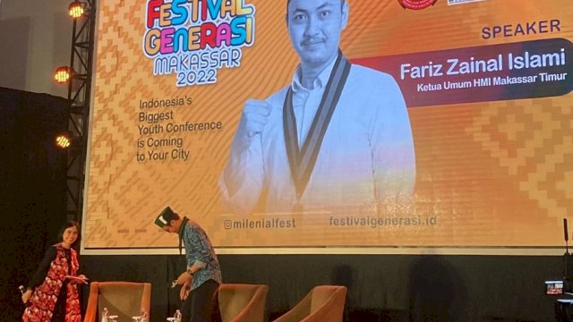 Ketua Umum Himpunan Mahasiswa Islam (HMI) Cabang Makassar Timur (Maktim) M. Fariz Zainal Islami menjadi narasumber di ajang Festival Generasi Makassar 2022 yang diselenggarakan oleh Millenialfest dan Dinas Pemuda dan Olahraga(Dispora) Kota Makassar, Sabtu 13 Agustus 2022/IST
