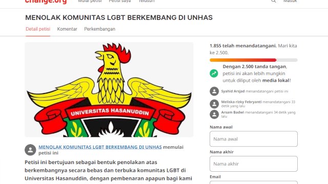 Muncul Petisi Tolak LGBT Berkembang di Unhas Makassar, Hampir 2000 Orang Tanda Tangan