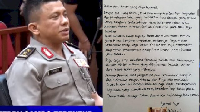Surat Tulisan Tangan Ferdy Sambo, Minta Maaf ke Senior dan Rekan Polri