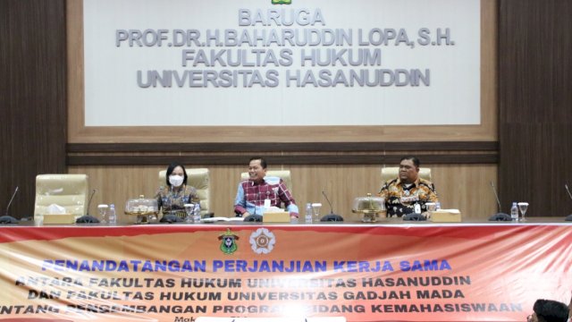 Penanda tanganan nota kesepahaman (MoU) antar dua kampus ini dilaksanakan di Baruga Prof. Dr. H. Baharuddin Lopa S.H Fakultas Hukum Unhas Makassar, Rabu 31 Agustus 2022/IST