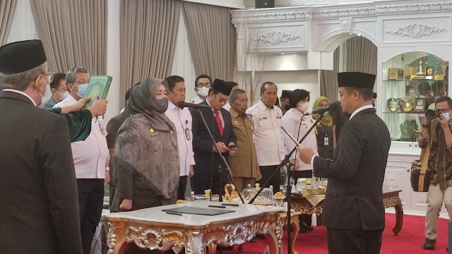 Pengangkatan lelang jabatan dan Pengambilan Sumpah/Janji pejabat Pimpinan Tinggi Pratama/Eselon II di Lingkungan Pemprov Sulsel, Rabu (21/9/2022). Foto: Portalmedia/Al Fath