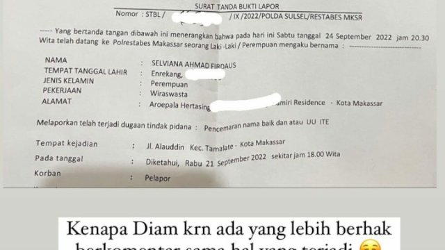 Surat laporan SLV Travel yang dilayangkan atas respons pemasangan baliho di Jalan Sultan Alauddin. Foto: ist