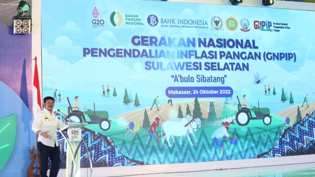  Mentan SYL pada acara Kick Off Gerakan Nasional Pengendalian Inflasi Pangan (GNPIP) Sulawesi Selatan (Sulsel), di Taman Maccini Sombala Makassar, Senin, 24 Oktober 2022/IST