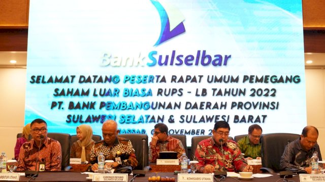 Rapat Umum Pemegang Saham (RUPS) Luar Biasa PT Bank Sulselbar, di Hotel Grand Claro Makassar, Senin, 7 November 2022/Ist