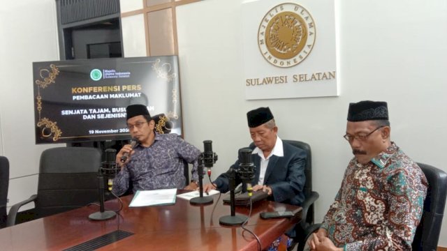 MUI Sulsel saat konferensi pers menyikapi aksi kekerasan yang marak terjadi dengan mengeluarkan maklumat(Portal Media/Reza)