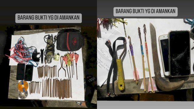 Ket. Puluhan barang bukti busur yang diamankan Satresmob Ditreskrimum Polda Sulsel. Foto: ist