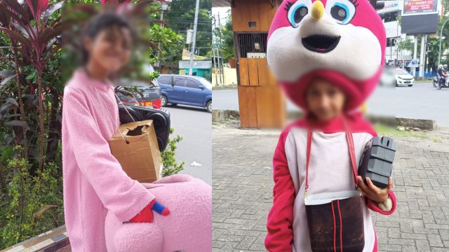 Sejumlah boneka badut yang dilakonkan oleh anak-anak di Kota Makassar. Foto: Portalmedia/Rafli