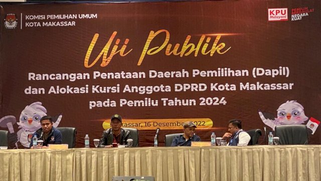Uji Publik rancangan penataan dapil dan alokasi kursi anggota DPRD Kota Makassar. Foto: Portalmedia.id/Rafli