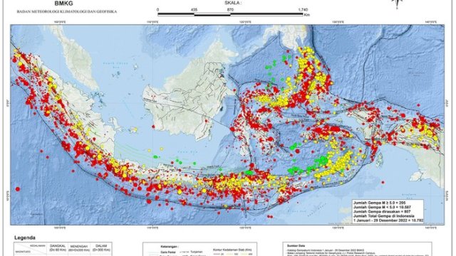 Peta gempa bumi di Indonesia 2022