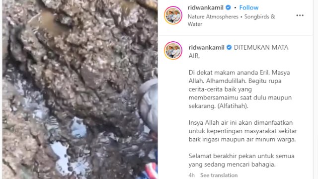 Ditemukan Mata Air Dekat Makam Eril Putra Ridwan Kamil