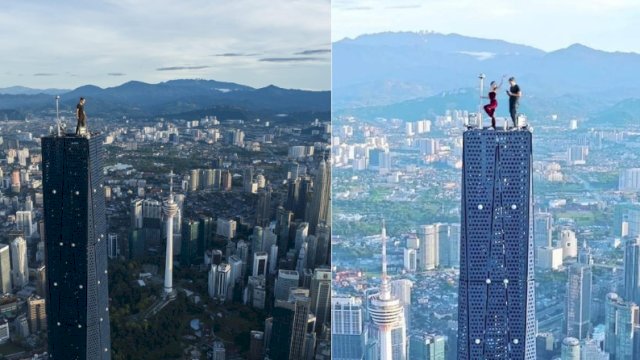 Heboh Aksi Pasangan Rusia Naik ke Puncak Menara Merdeka 118 Malaysia