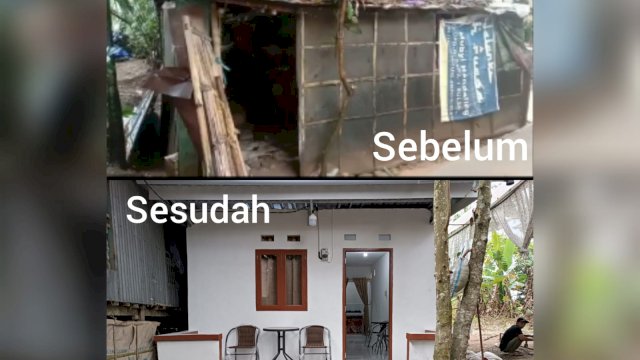 Tampak rumah Minasni di Gowa sebelum dan sesudah tersentuh program Bedah Rumah Polda Sulsel/Ist