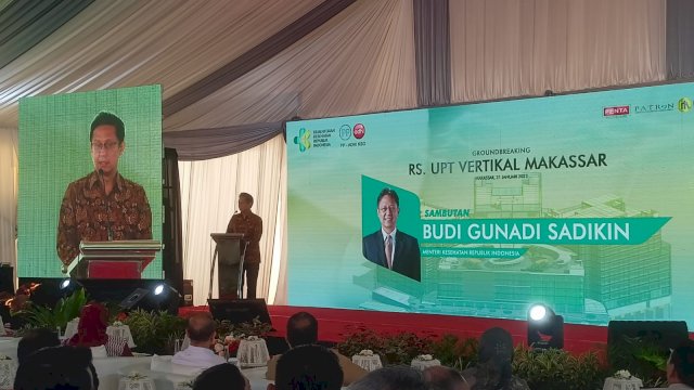  Menteri Kesehatan (Menkes) Budi Gunadi Sadikin pada acara  pada acara peletakan batu pertama RS UPT Vertikal Makassar di Centre Point of Indonesia (CPI), Selasa (31/1/23033) (Portal Media/ Al Fath)