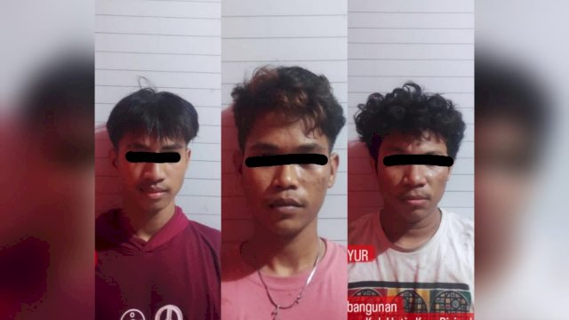 Tiga pemuda yang diamankan polisi saat hendak melakukan aksi penyerangan pada kelompok pemuda lainnya di Makassar. Foto: ist