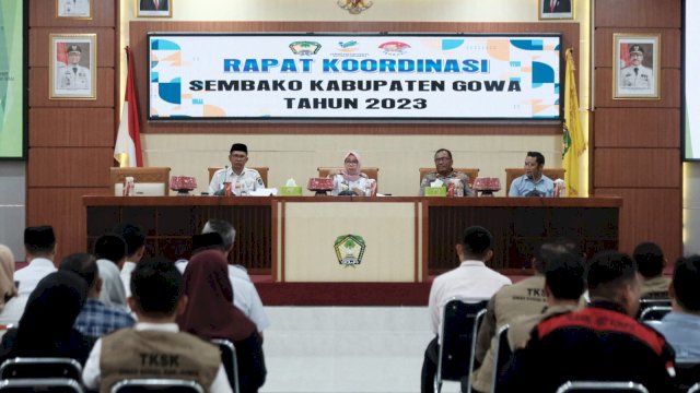 Rapat Koordinasi Bantuan Sembako Tahun 2023 di Baruga Karaeng Galesong, Kantor Bupati Gowa, Rabu (22/2) kemarin.