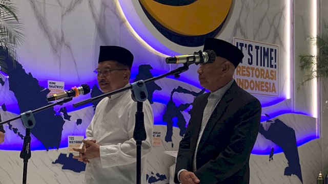 JK saat jumpa pers seusai menghadiri acara buka bersama (bukber) di Nasdem Tower, Gondangdia, Jakarta Pusat, Sabtu malam, 25 Maret 2023.