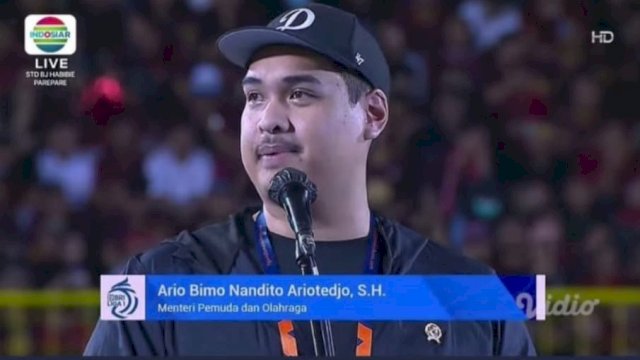 Menpora, Dito Ariotedjo saat pidato di closing seremoni Liga 1. Foto: ist