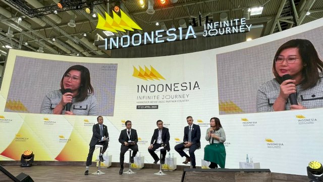 CEO PT Vale Indonesia Febriany Eddy menjadi salah satu pembicara pada sesi panel &ldquo;Investing in Manufacturing Sector&rdquo; di forum internasional Hannover Messe, Jerman, Rabu (19/04/2023) 