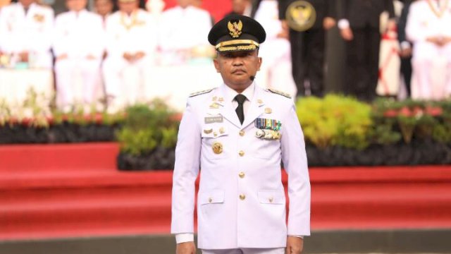 Bupati Bantaeng, Ilham Azikin saat menjadi komandan upacara hari Otonomi Daerah (Otoda) 2023 di anjungan Pantai Losari, Makassar, Sabtu, 29 April 2023/Ist