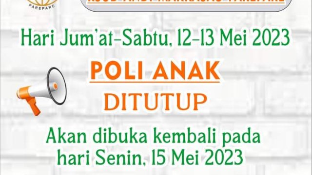 RSUD Andi Makkasau Umumkan Layanan Poli Anak Tutup Sementara   