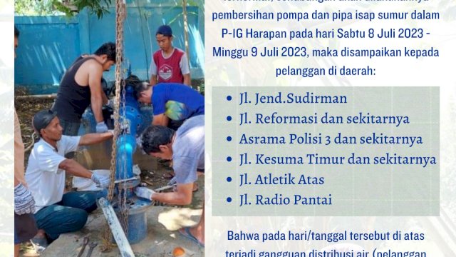 Pipa Isap Sumur Dibersihkan, PAM Tirta Karajae Umumkan Terjadi Gangguan Distribusi Air