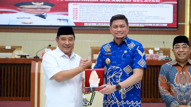 Bupati Gowa, Adnan Purichta Ichsan saat menerima kunjungan silaturahmi Pj Gubernur Sulsel bersama jajaran di Baruga Karaeng Galesong, Kantor Bupati Gowa, Jum'at (15/9)/Ist
