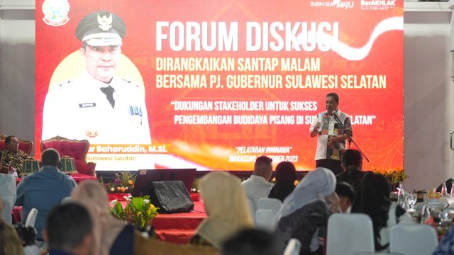 Forum Diskusi bersama Pj Gubernur Sulsel Bahtiar Baharuddin, yang dilaksanakan di Taman Inninawa Rumah Jabatan (Rujab) Gubernur, Senin malam, 9 Oktober 2023.