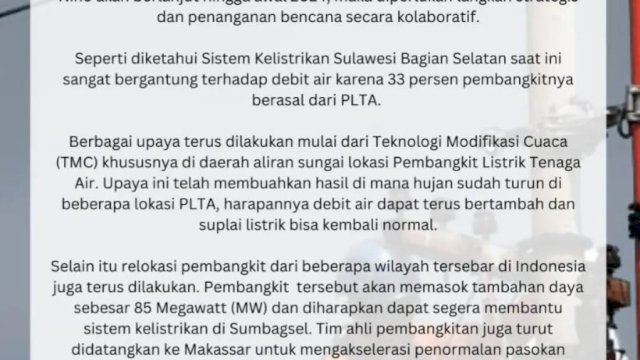Pemadaman Listrik Bergilir di Sulsel, PLN Ungkap Penyebabnya