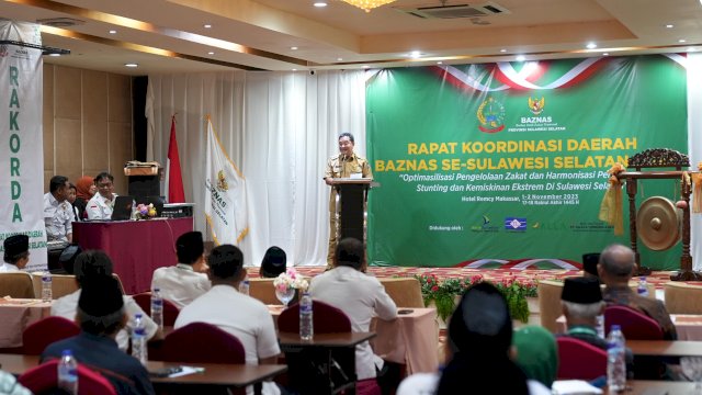 Rapat Koordinasi Daerah (Rakorda) Badan Amal Zakat Nasional (Baznas) se-Sulsel, di Hotel Remcy Makassar, Rabu, 1 November 2023. 