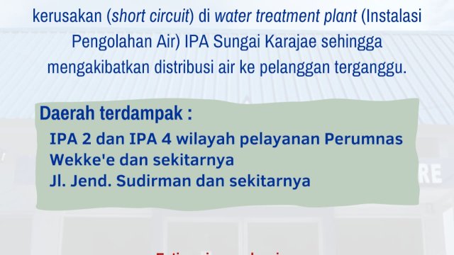 Akibat Travo 240 KvA IPA Sungai Karajae Rusak, Distribusi Air PAM Tirta Terganggu