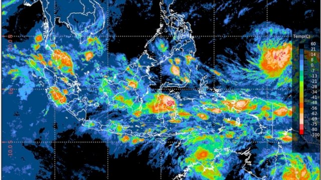 Ilustrasi citra satelit prakiraan cuaca sejumlah kota besar di Indonesia berlaku untuk Kamis (14/12/2023). (Foto: BMKG)