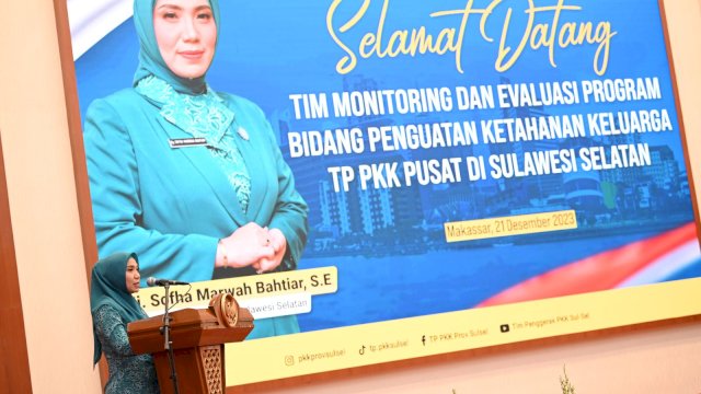 Penjabat Ketua Tim Penggerak PKK Sulsel, Sofha Marwah Bahtiar, menyambut kedatangan Tim Monitoring dan Evaluasi Bidang Penguatan Ketahanan Keluarga PKK Pusat, yang berkunjung ke Sulsel.