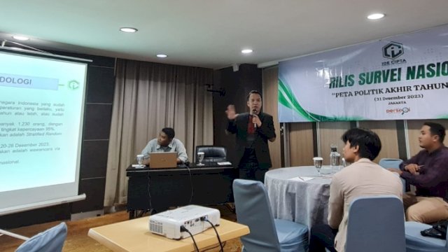 SURVEI NASIONAL. Ide Cipta Reseach and Consulting (ICRC) merilis hasil risetnya terkait &ldquo;Peta Politik Akhir Tahun 2023&rdquo;, Minggu (31/12/2023). 