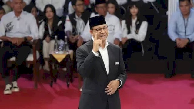 Calon Presiden Anies Baswedan pada debat Capres lalu.