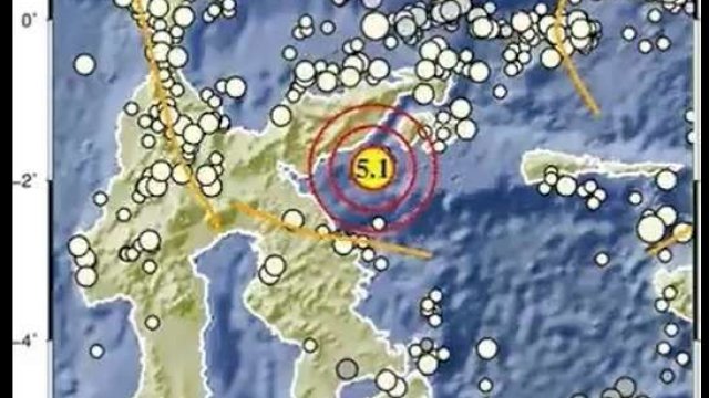 Lokasi gempa Magnitudo 5,0 di Kabupaten Banggai Kepulauan, Sulawesi Tengah (Sulteng), Minggu (7/1/2024), pukul 17.38 WIB (Foto: Dok. BMKG)