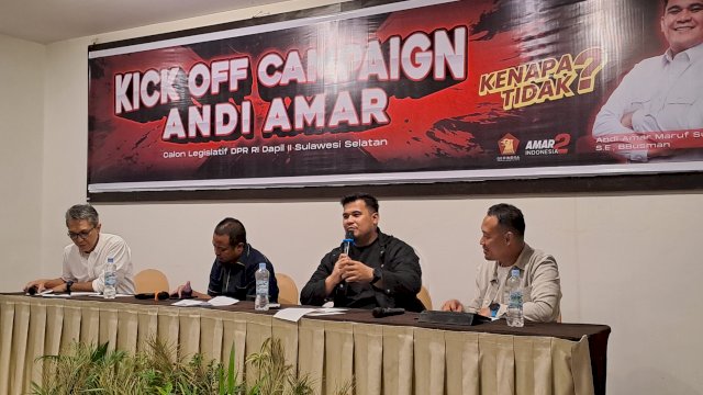 KICK OFF. Caleg Senayan Andi Amar Maruf Sulaiman menggelar Kick Off Kampanye Intensif Amar2Indonesia di Hotel Claro Makassar, Kamis (11/01/2024) pagi.