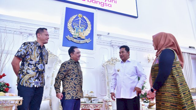 Direktur Pemberitaan Media Indonesia, Abdul Kohar, saat menemui Pj Gubernur Sulsel Bahtiar Baharuddin, di Rumah Jabatan Gubernur Sulsel, Selasa, 16 Januari 2024.