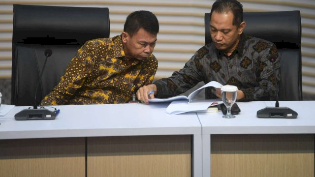 Ketua KPK Sementara, Nawawi Pomolango, dalam konferensi pers Kinerja KPK 2023 dan Arah Kebijakan 2024, di Gedung Merah Putih KPK, Jakarta, Selasa, 16 Januari 2024.