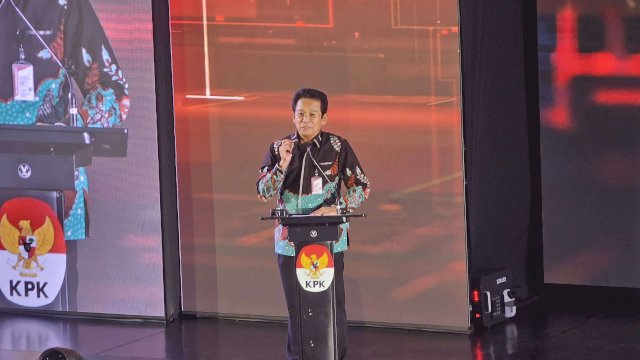 Wakil ketua KPK Johanis Tanak saat memberikan arahan di SPI Tahun 2023, di Gedung KPK, kemarin.