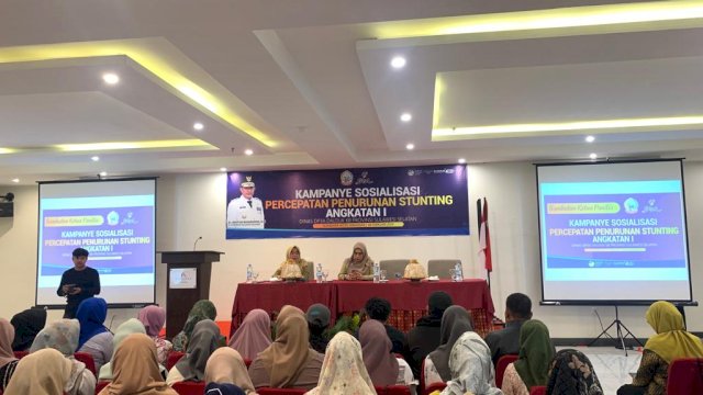 Sosialisasi kampanye percepatan penurunan stunting di Hotel Almadera Makassar, kemarin, Selasa, 6 Februari 2024.
