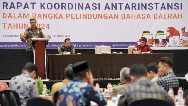 Rapat Koordinasi (Rakor) Antarinstansi Program Pengembangan Pembinaan Perlindungan Bahasa Indonesia dan Daerah di Sulsel dan Sulbar Tahun 2024.