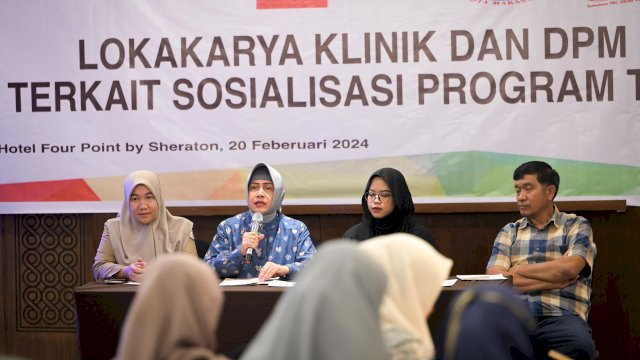 Ketua Forum Multi Sektor (FMS) Eliminasi Tuberkulosis (TB) Kota Makassar Indira Yusuf Ismail, hadir membuka Lokakarya Klinik dan Dokter Praktek Mandiri (DPM) Terkait Sosialisasi Program TB di Hotel Four Points, Selasa, 20 Februari 2024. 